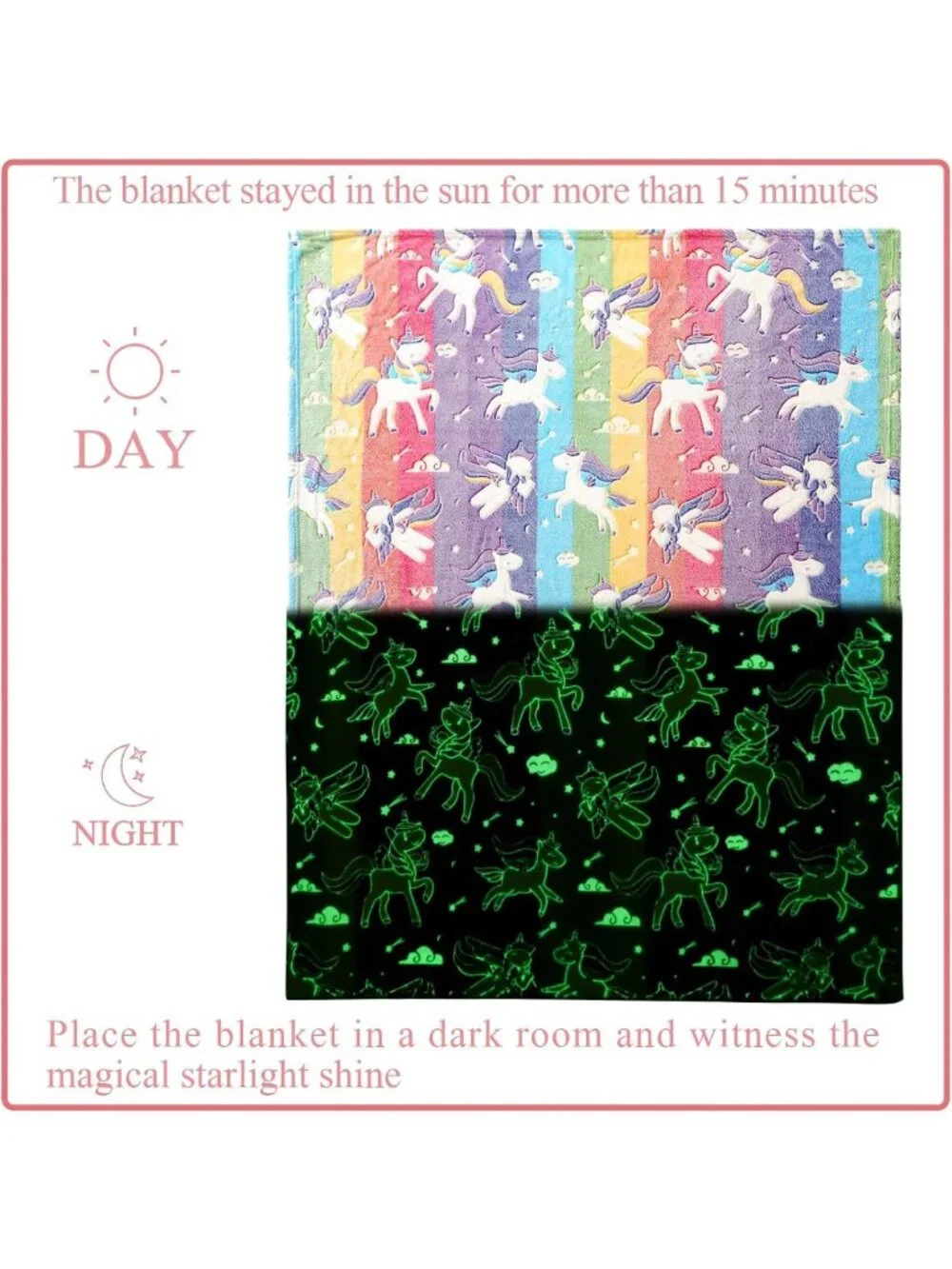 Glow in the Dark Unicorn Blanket for Girls, Soft Cozy Gift for Ages 3-10, 50